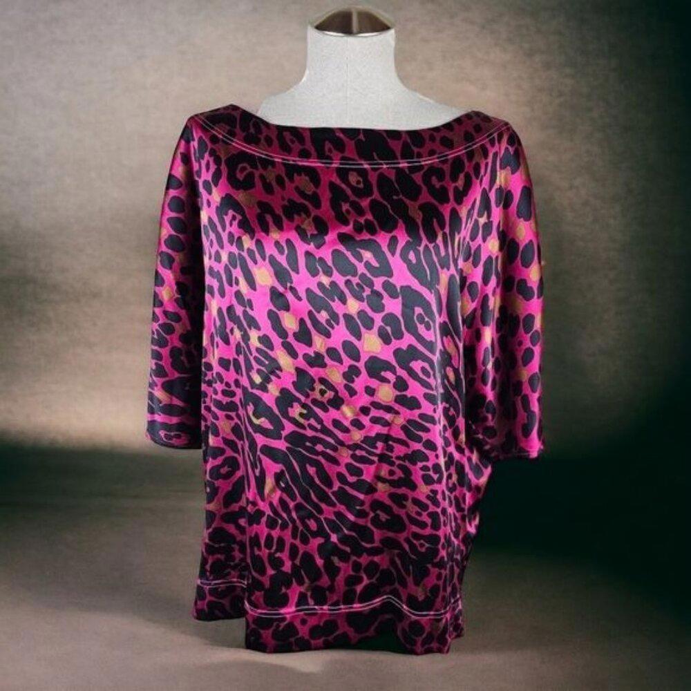 St John Raspberry Leopard Print Stretchy Silk Blo… - image 1